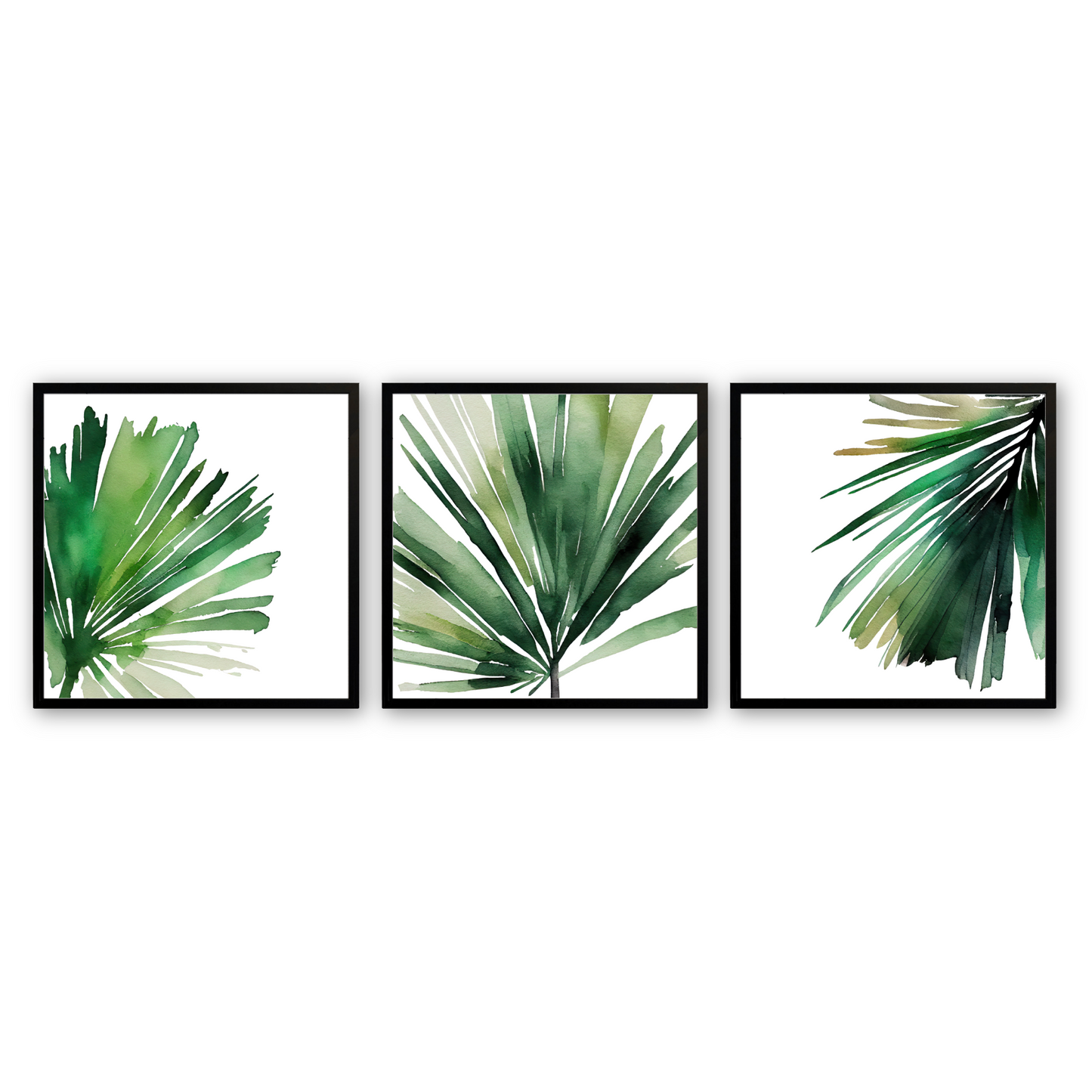 [color:Satin Black], Picture of the set of 3 prints of palms in a black frame