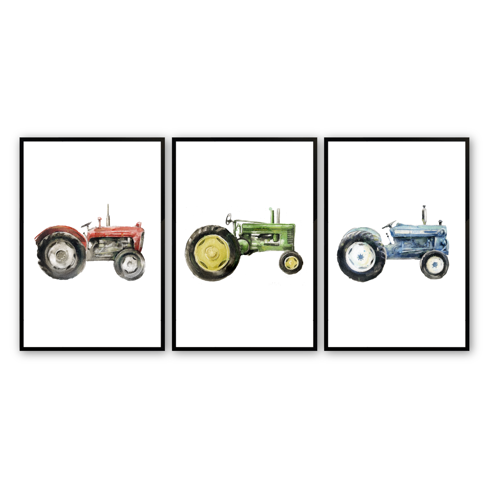 [color:Satin Black], Picture of art in frame - Tractors, Set of 3