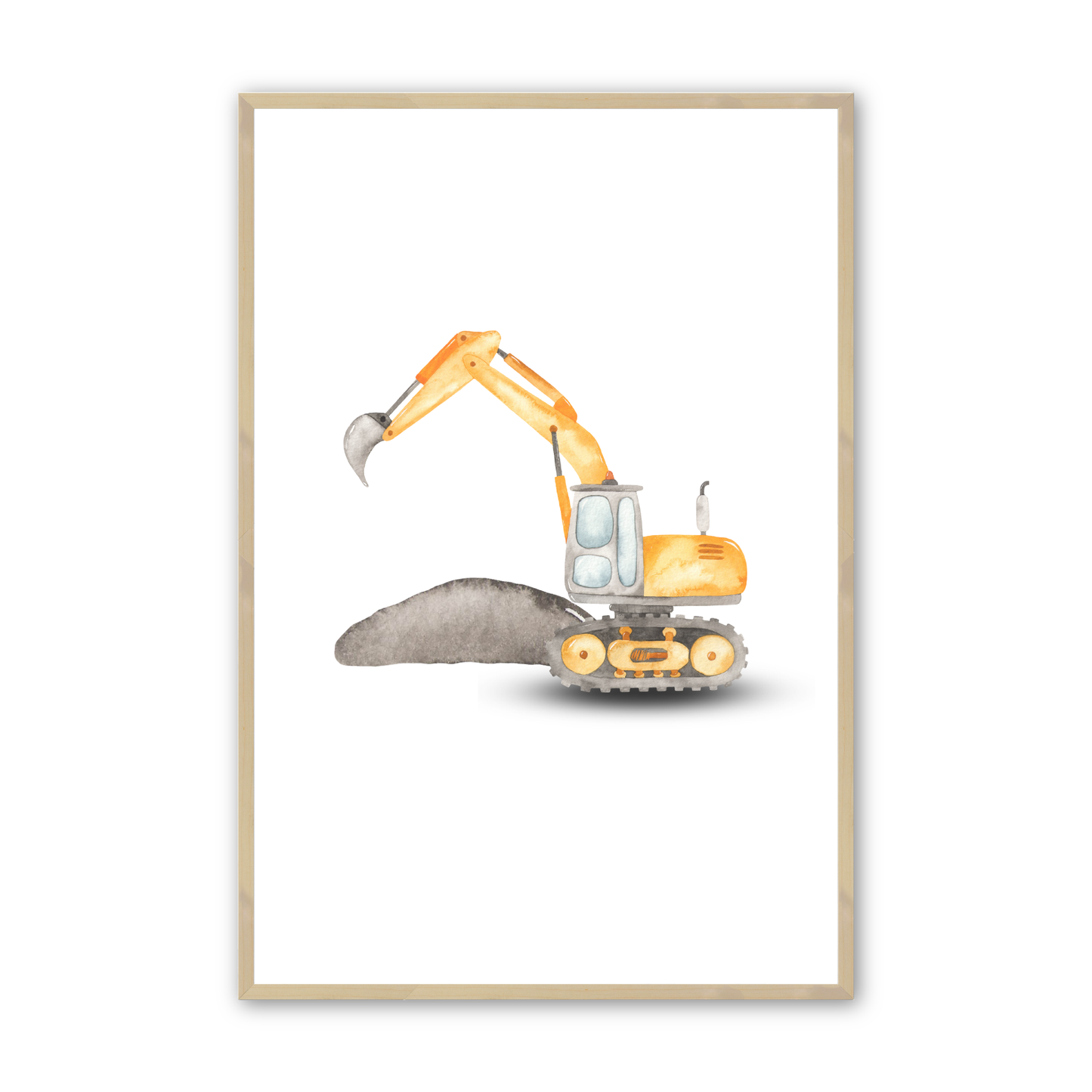 [color:Raw Maple], Picture of art in frame - Yellow Excavator