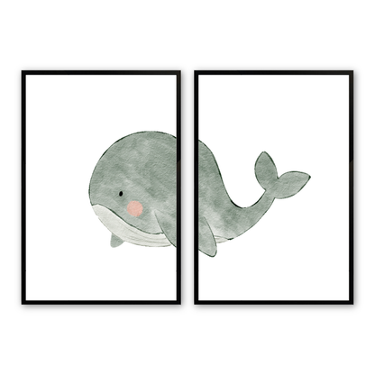 [color:Satin Black], Picture of art in frame - The Whale of Jonah, Set of 2