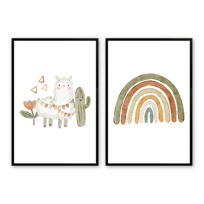 [color:Satin Black], Picture of art in frame - Rainbow & the Lamb, Set of 2