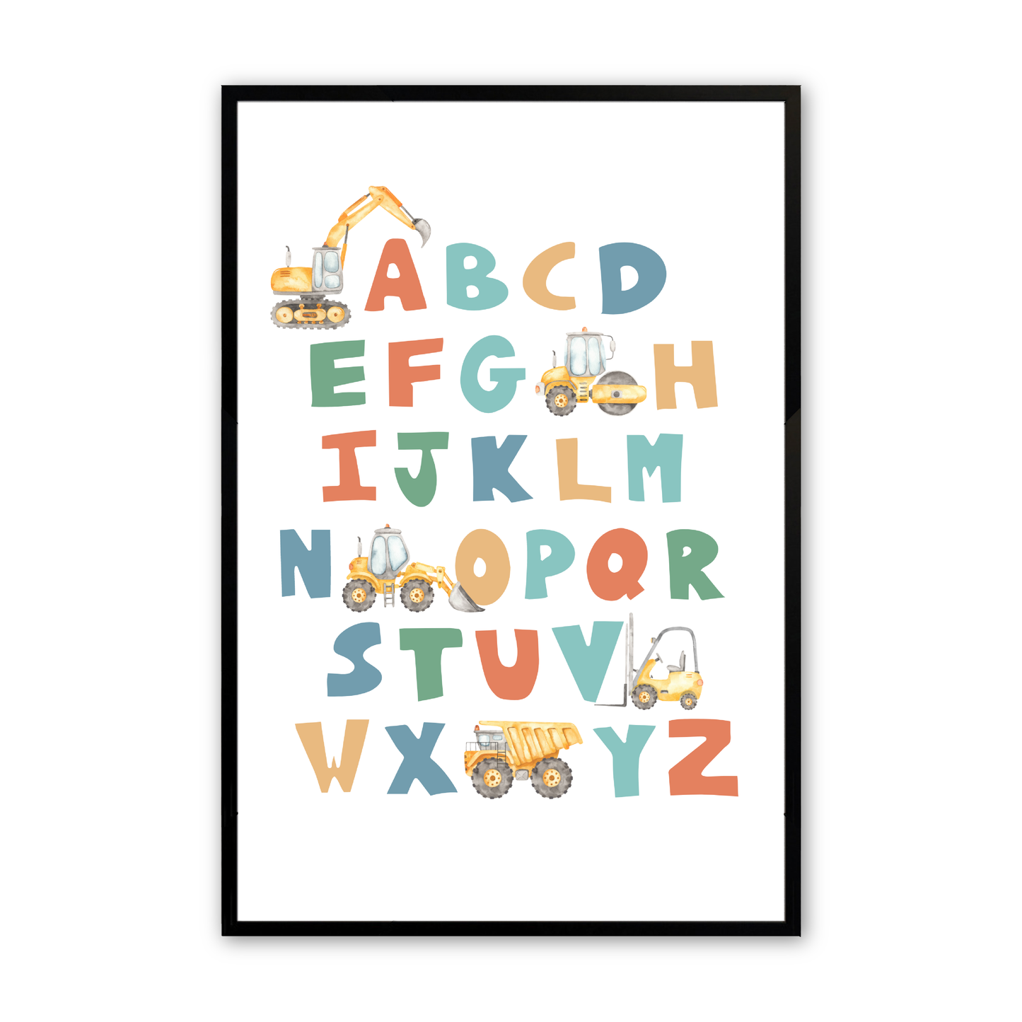 [color:Satin Black], Picture of art in frame - Construction Alphabet