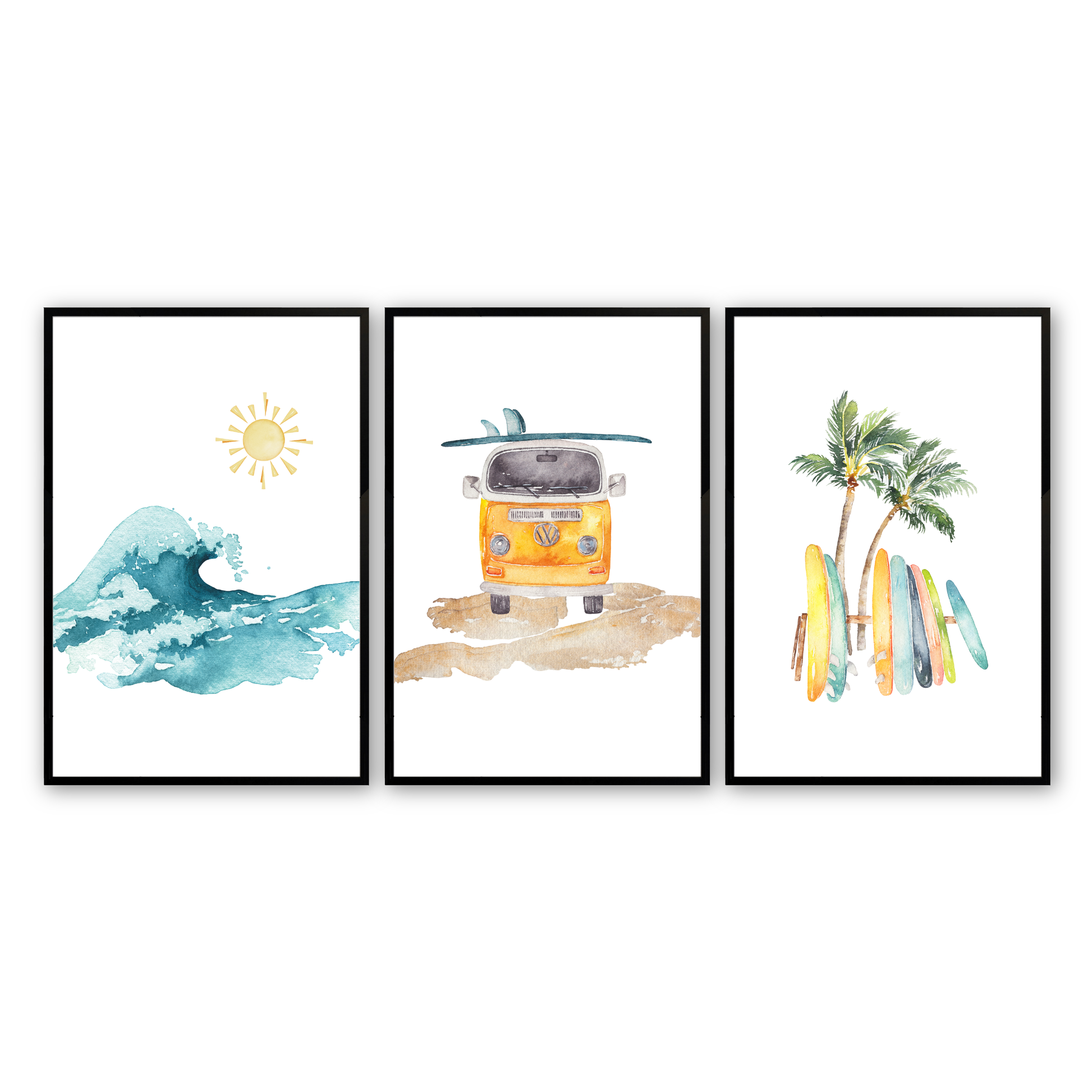 [color:Satin Black], Picture of art in frame - At the Beach, Set of 3