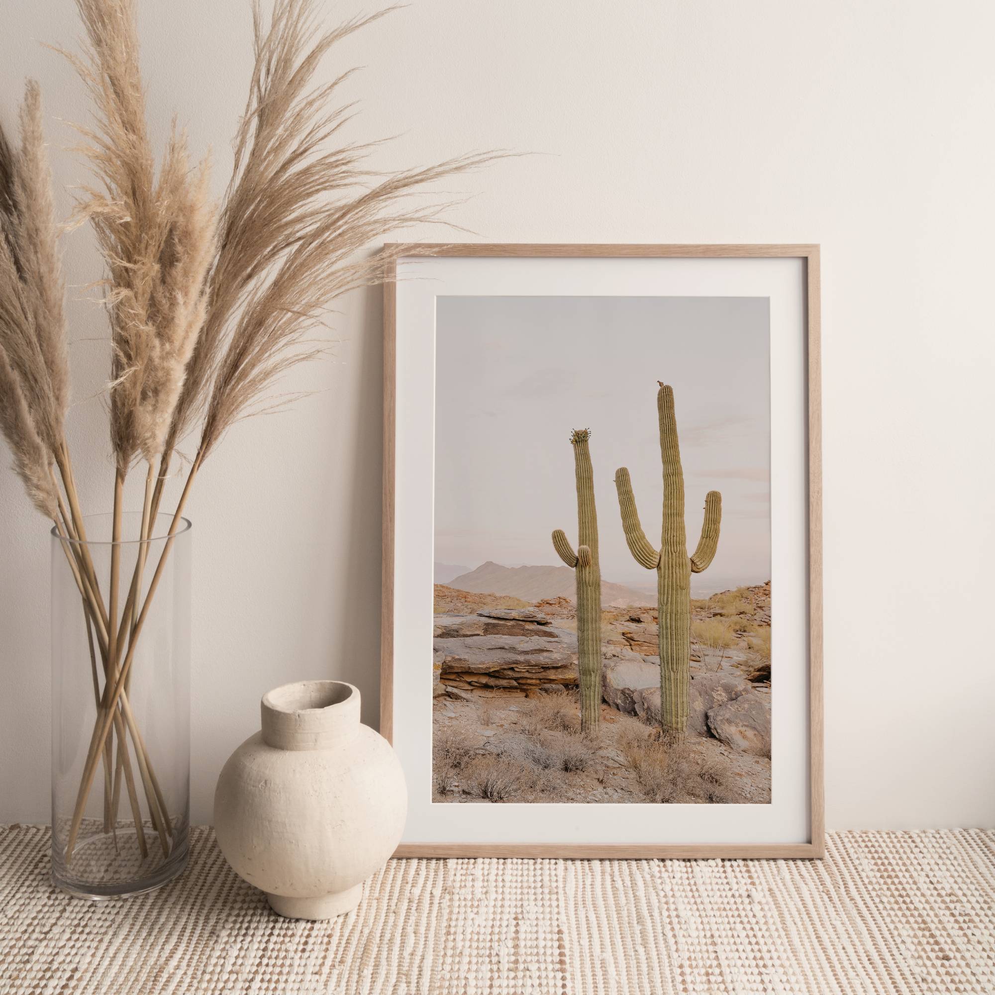 desert majesty print on a counter in an entryway