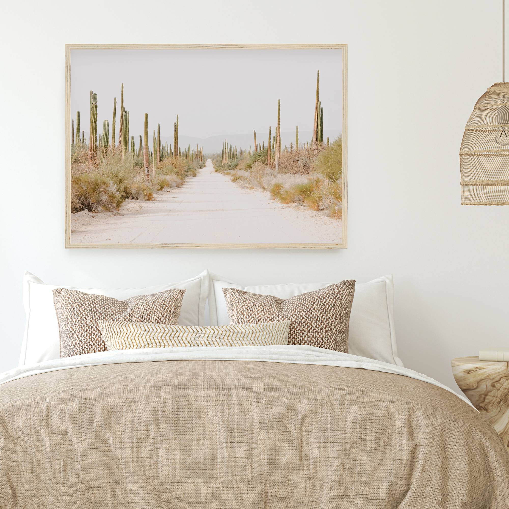 desert tranquility print on a bedroom wall