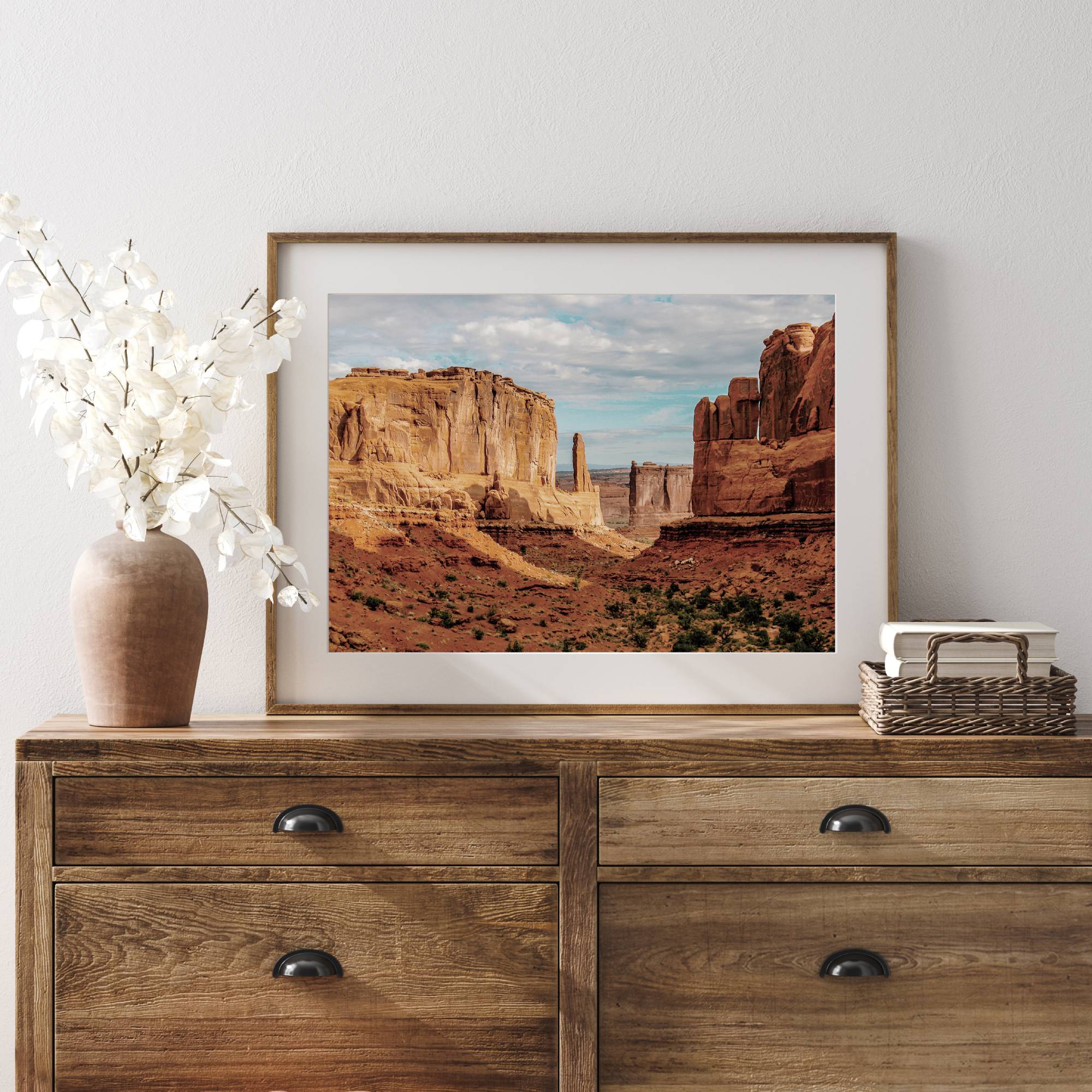 Canyon Giants print in a bedroom