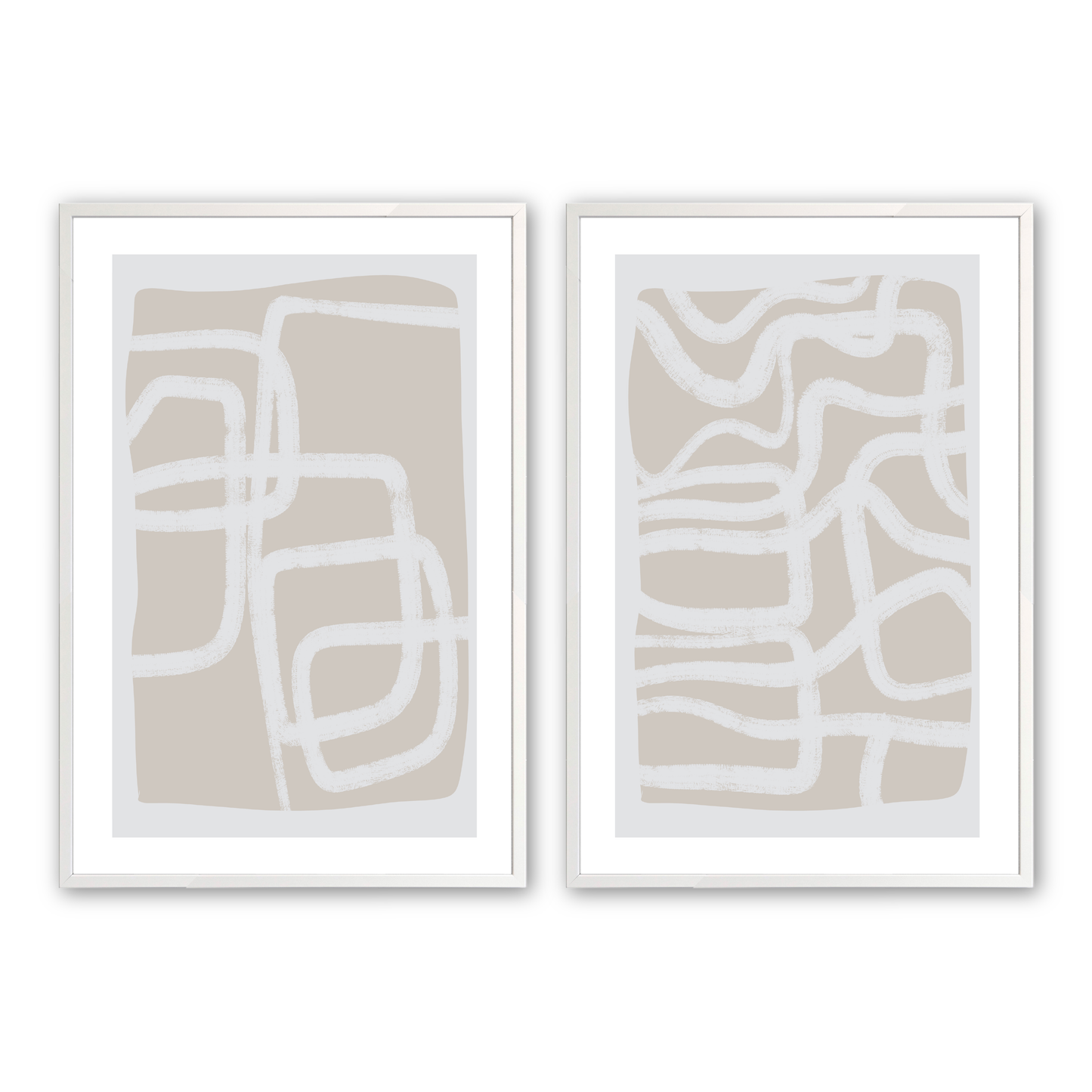 Greige Simple Abstract Line Drawing, Set of 2