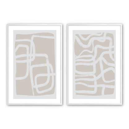 Greige Simple Abstract Line Drawing, Set of 2