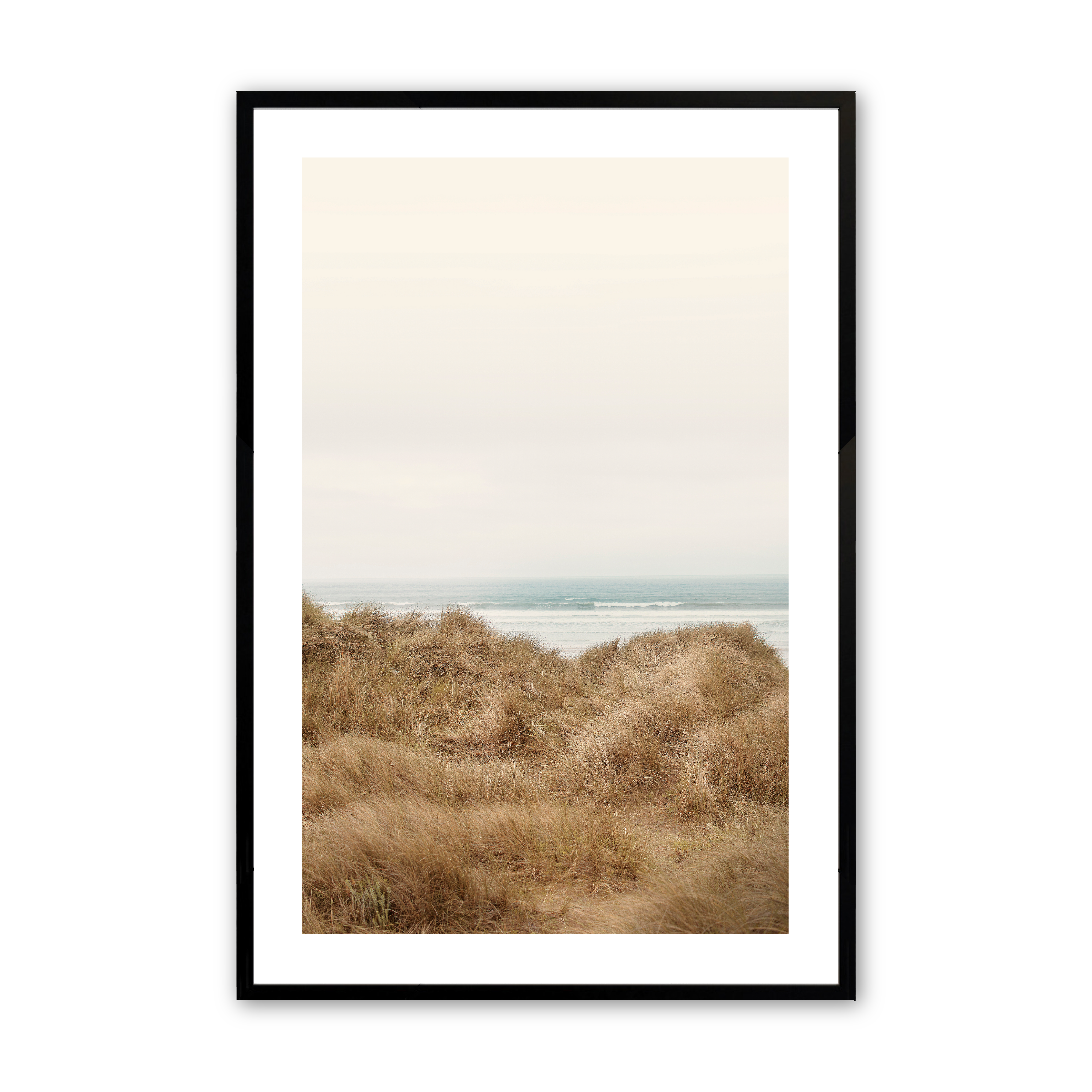 seaside meadow print in a black frame